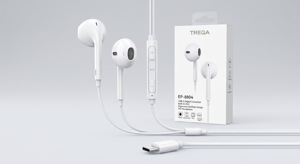 Audífonos EarPods USB Tipo C TREQA EP-8804 - Color Blanco