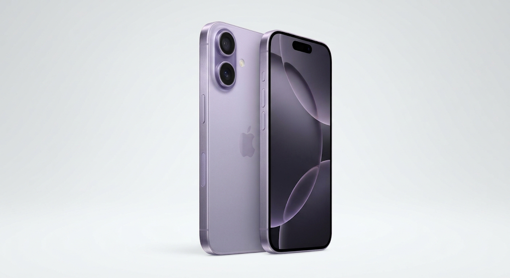 Apple iPhone 17 en color lavanda, vista trasera y frontal
