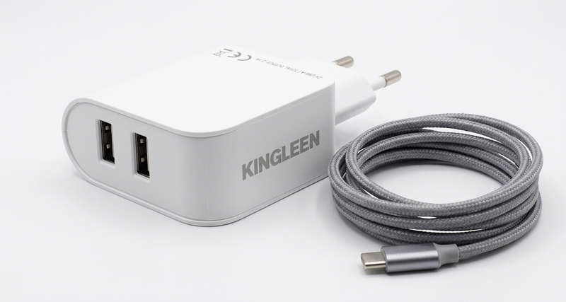 Cargador Kingleen C833E de Pared Dual USB 2.1A para iPhone con cable trenzado USB-C incluido