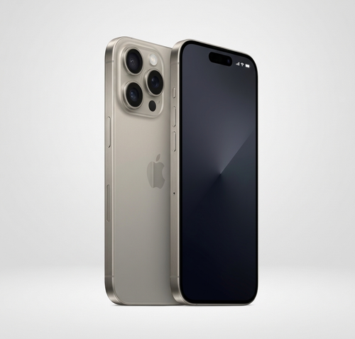 Apple iPhone 15 Pro en titanio natural, vista frontal y trasera