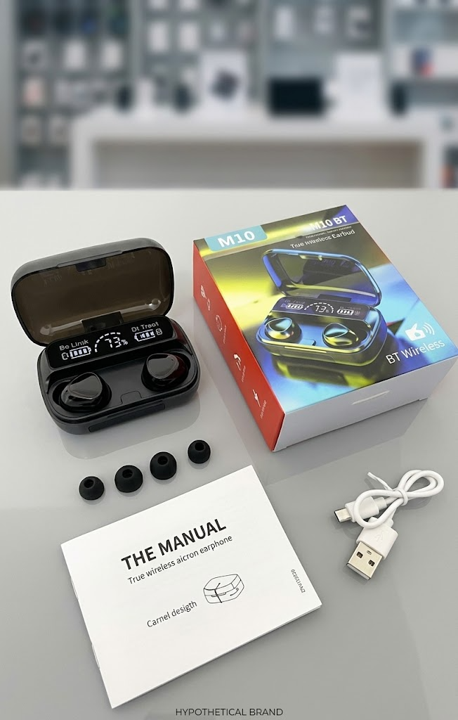 Audífonos TWS M10 BT Wireless con Estuche de Carga LED y Power Bank - Negro